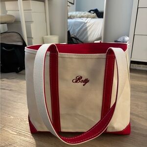 Brand New “Betty” embroidered X-Large LL Bean Canvas Tote Bag in Cream and Red